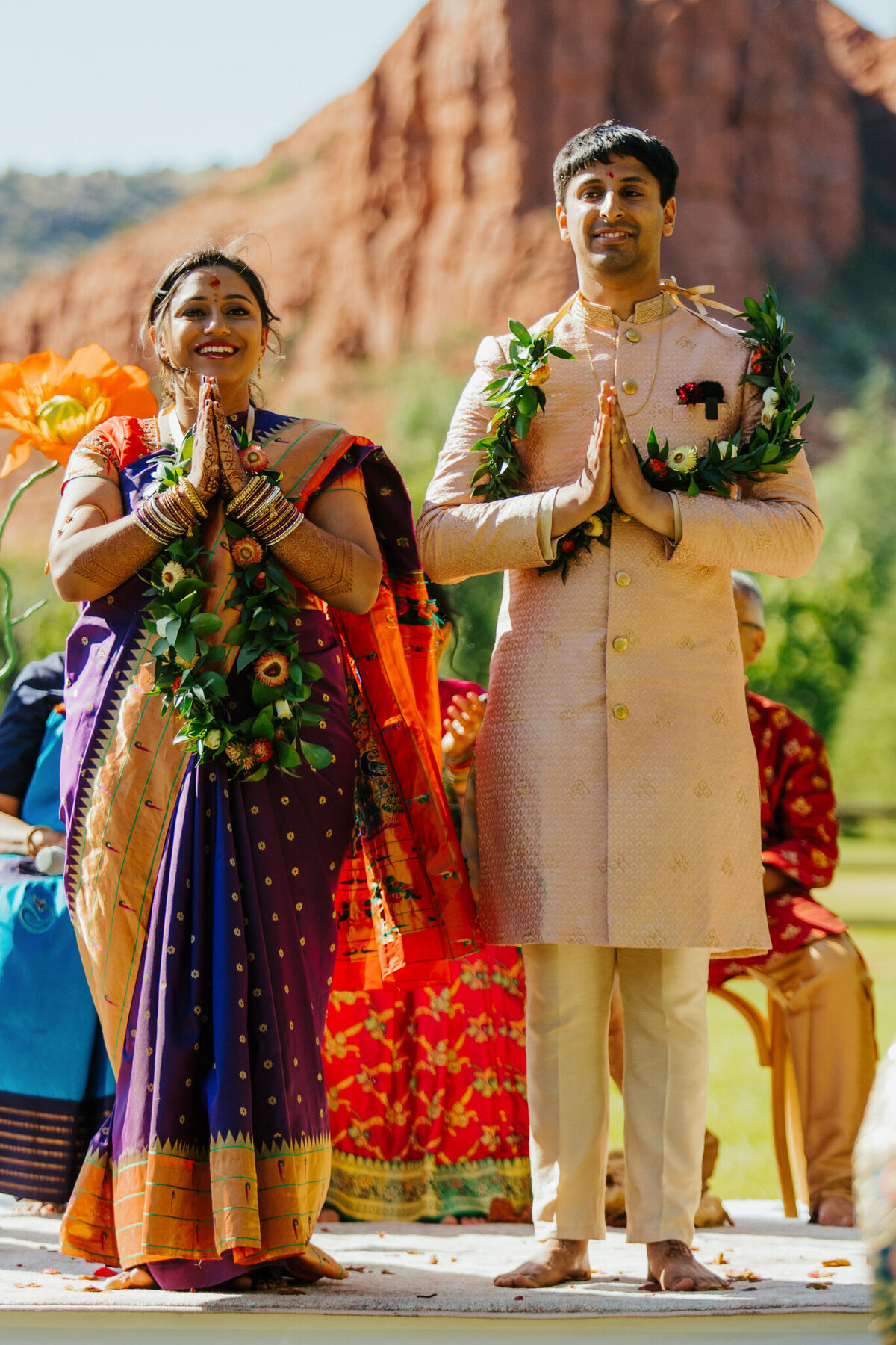 indian couple prays at ceremony in sedona