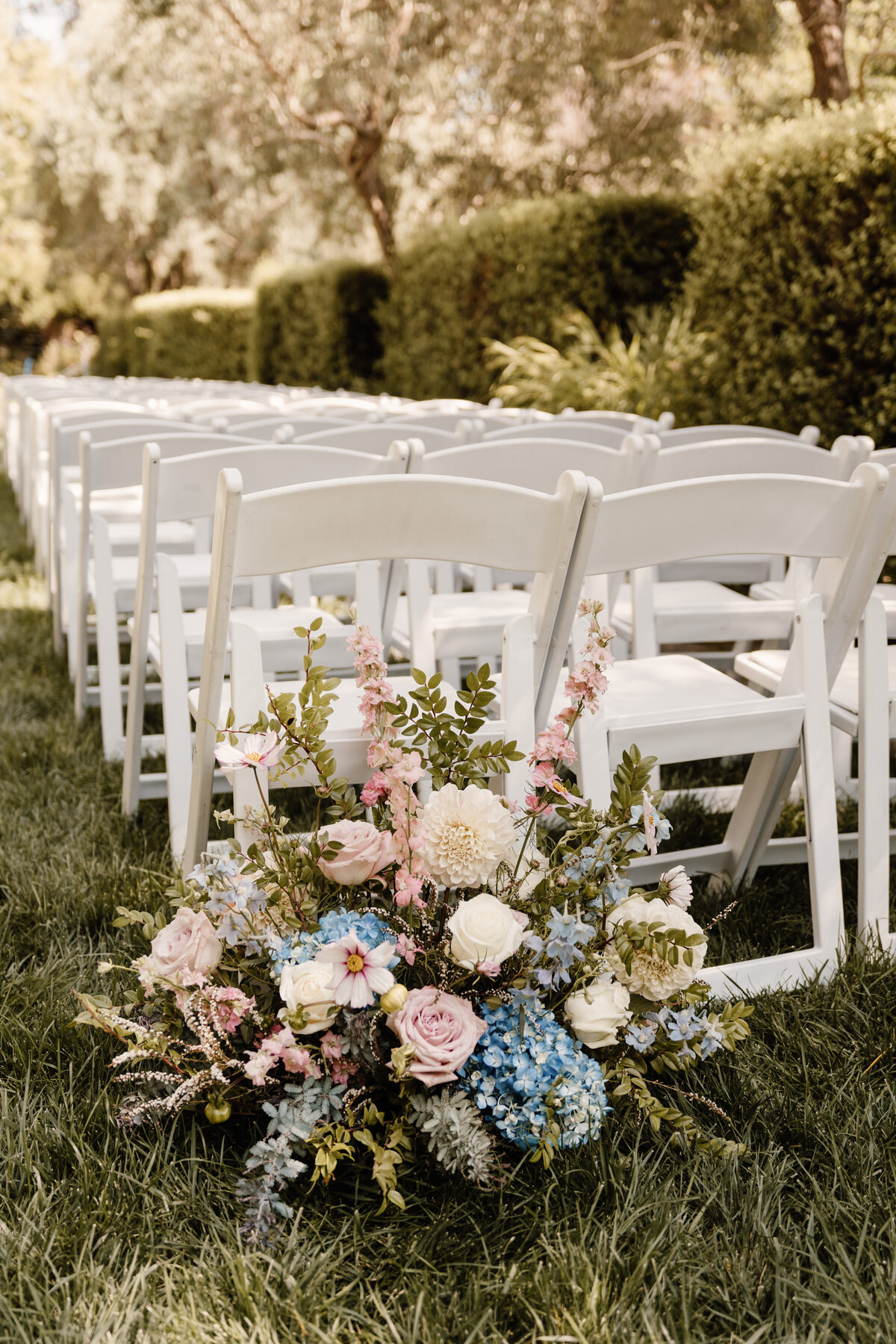 florals and chairs from wedding reception