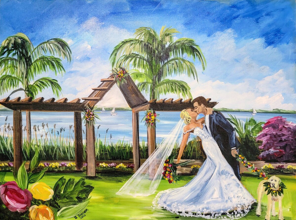 Live wedding painting at a beach elopement in Northern Florida