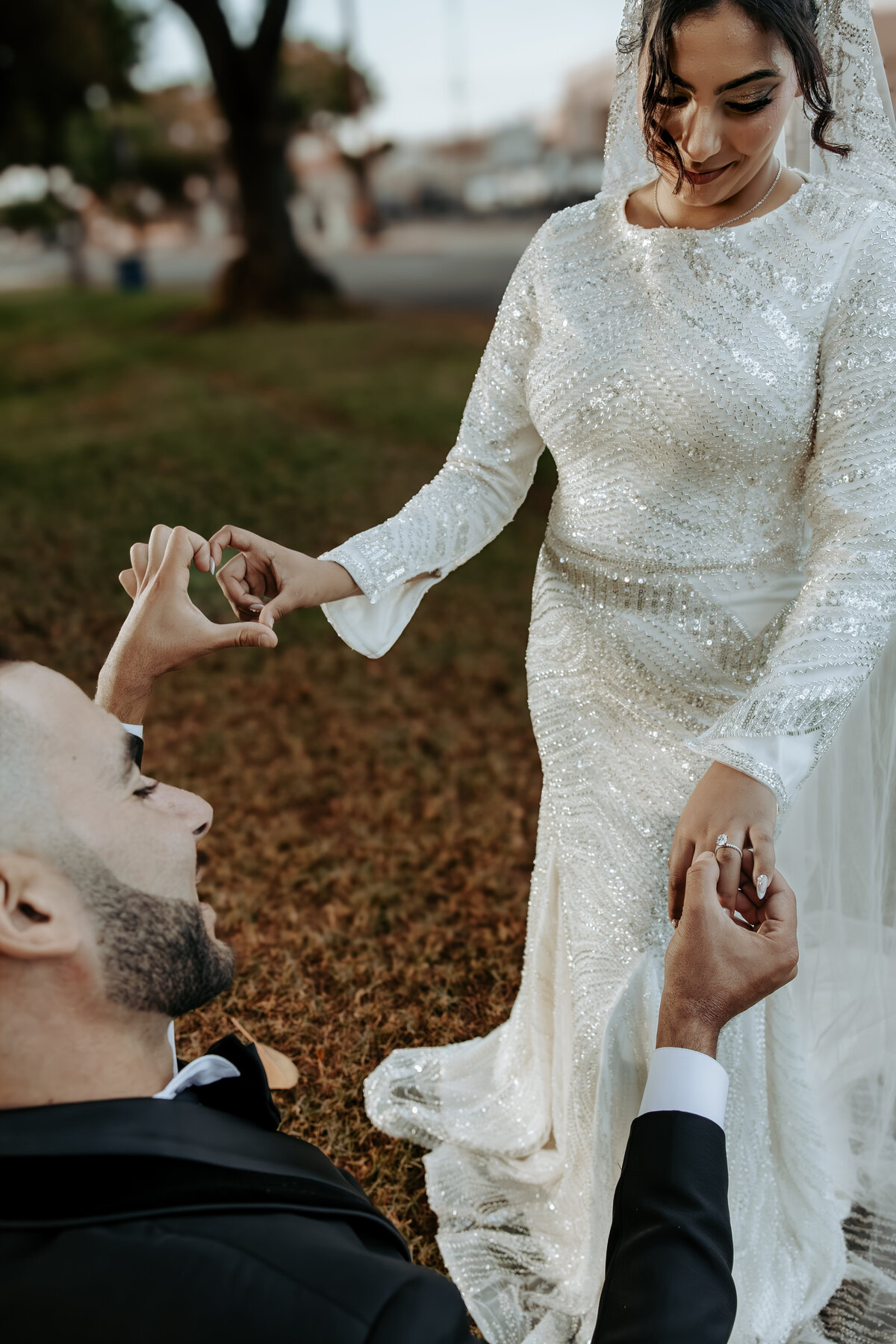 Arabian Wedding in Los Angeles – Heart Gesture Engagement Shot