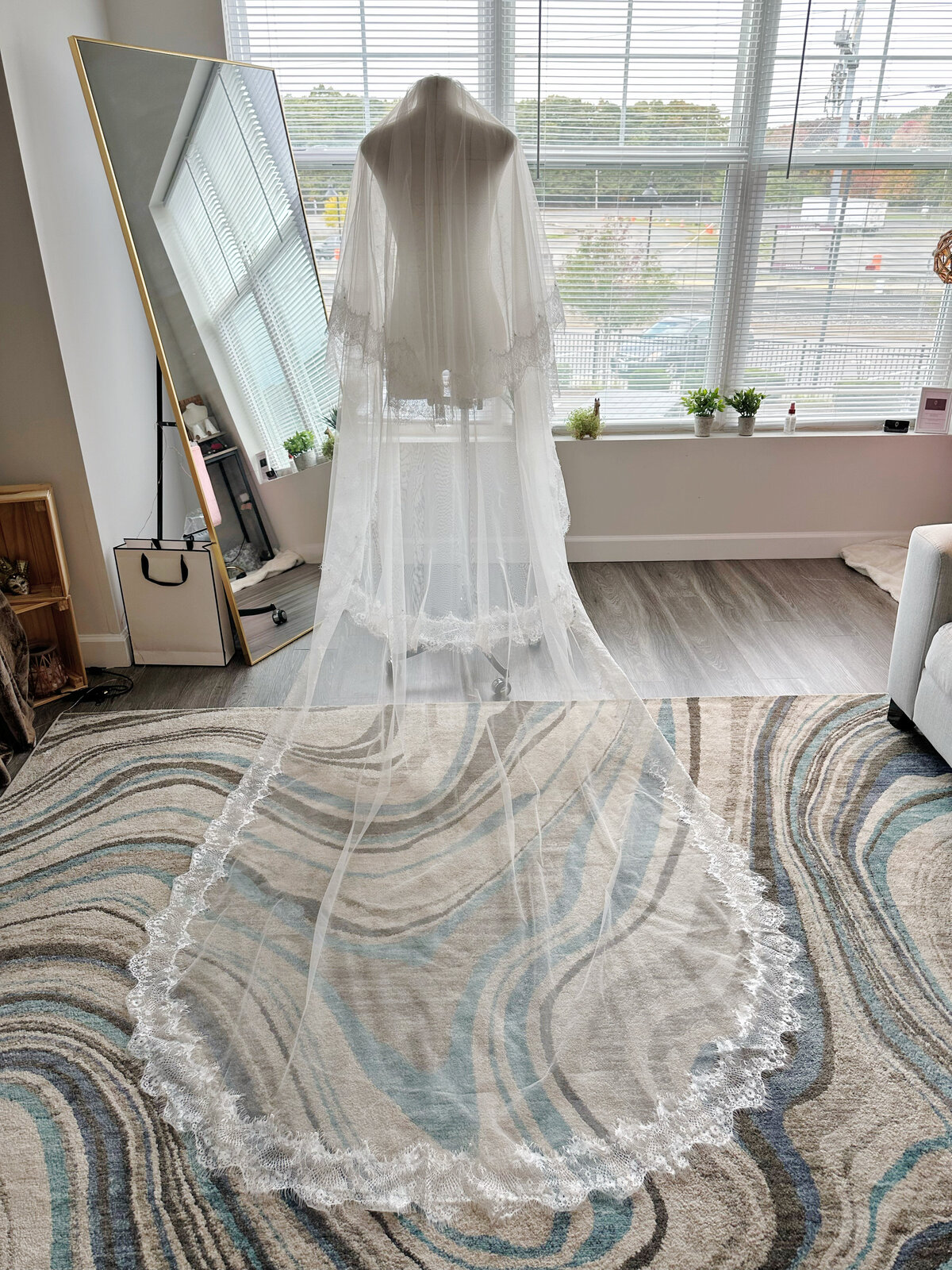 Handmade blusher veil crafted from soft ivory tulle
