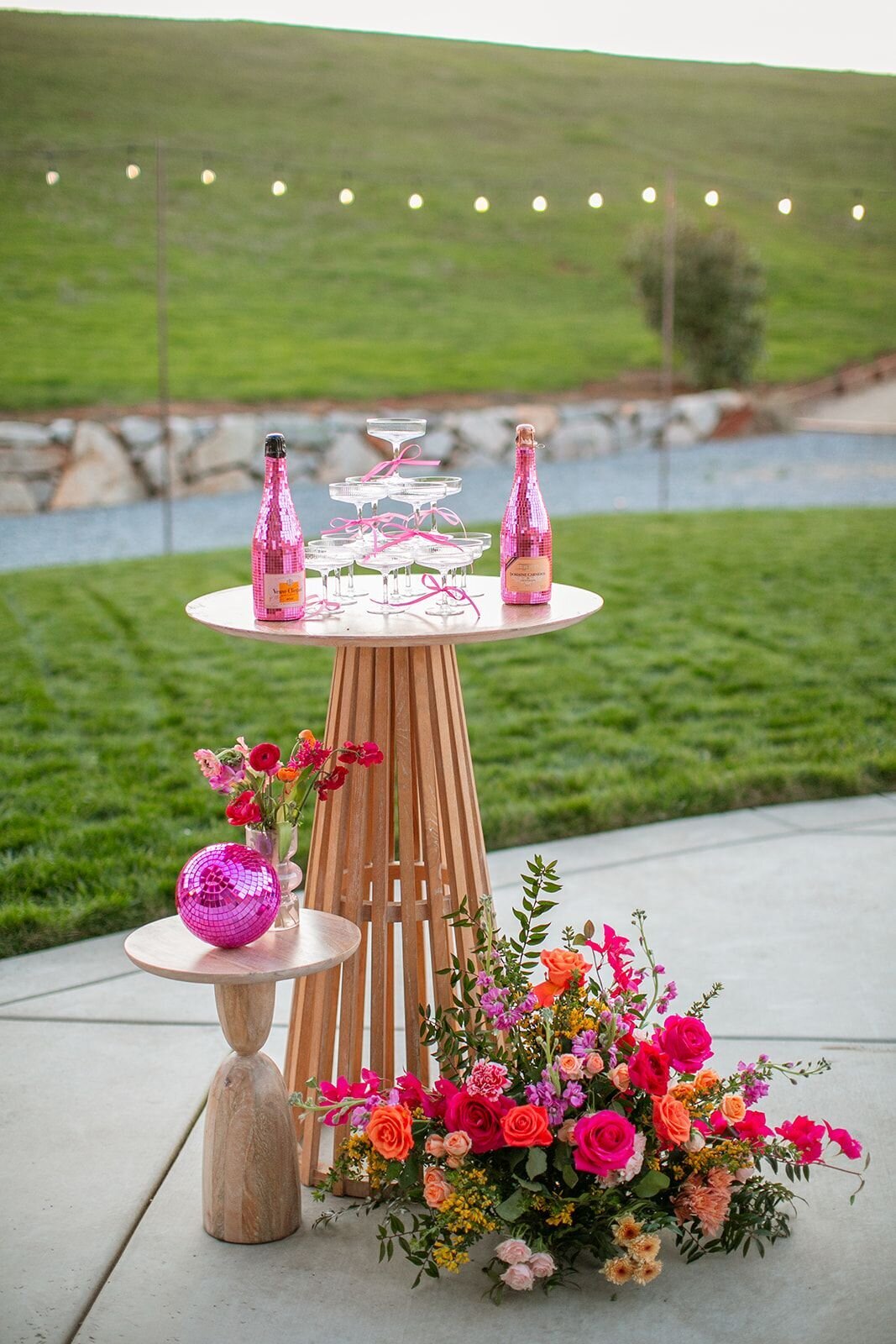 ribbed-table-with-pink-disco-ball