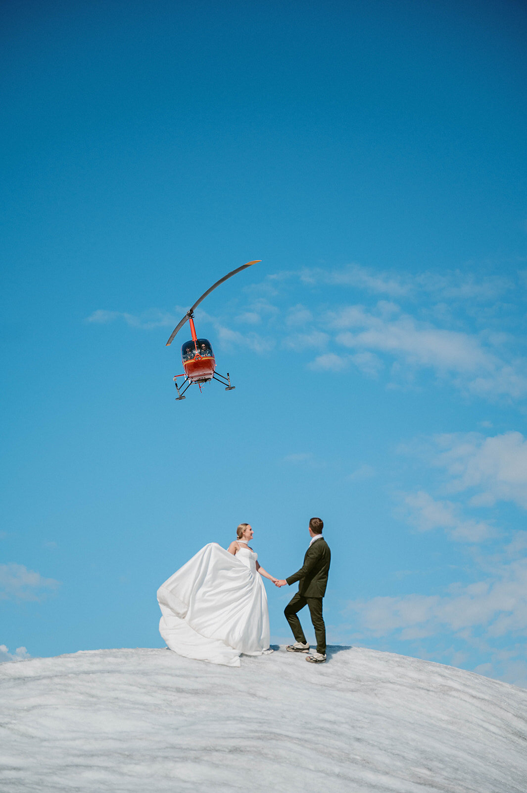 Helicopter flew over the couple