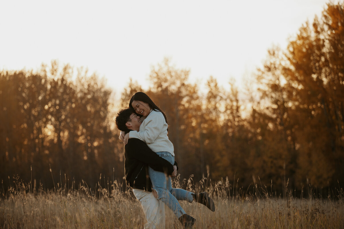 Outdoor photograph of engaged couple in Edmonton Alberta