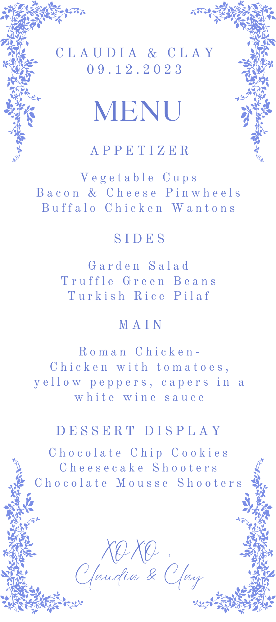 Claudia & Clay Menu- Website