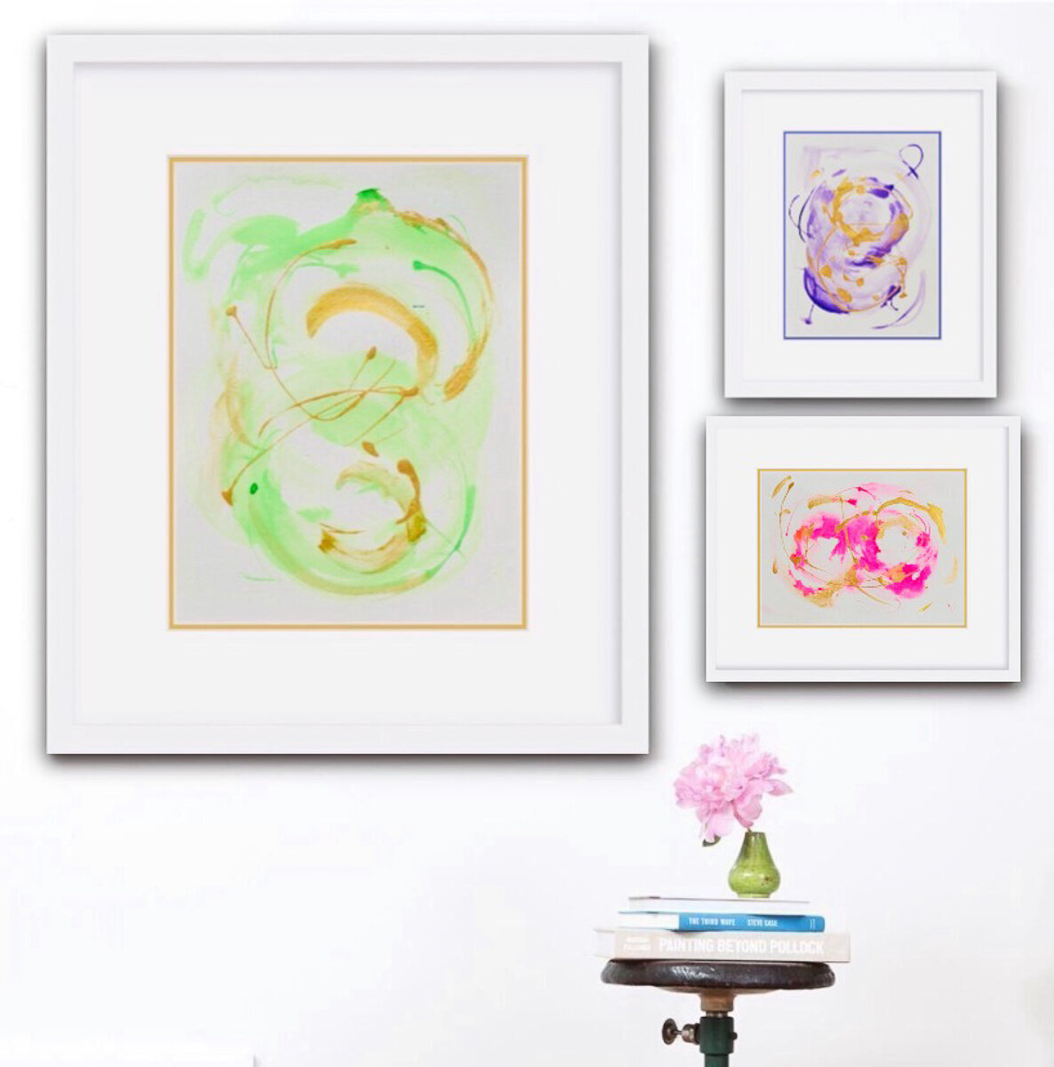 hot pink, bright green, bright purple abstract art