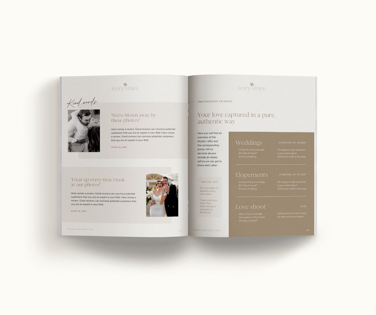 Neutral pricing guide template for photographers Ivory Vines  6