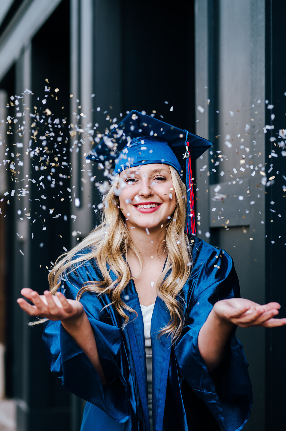 Downtown New Albany confetti cap and gown idea