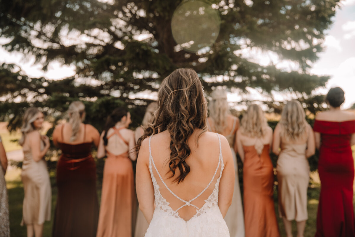 Bridal Reveal to bridesmaids at Lone Oak Farm Wedding