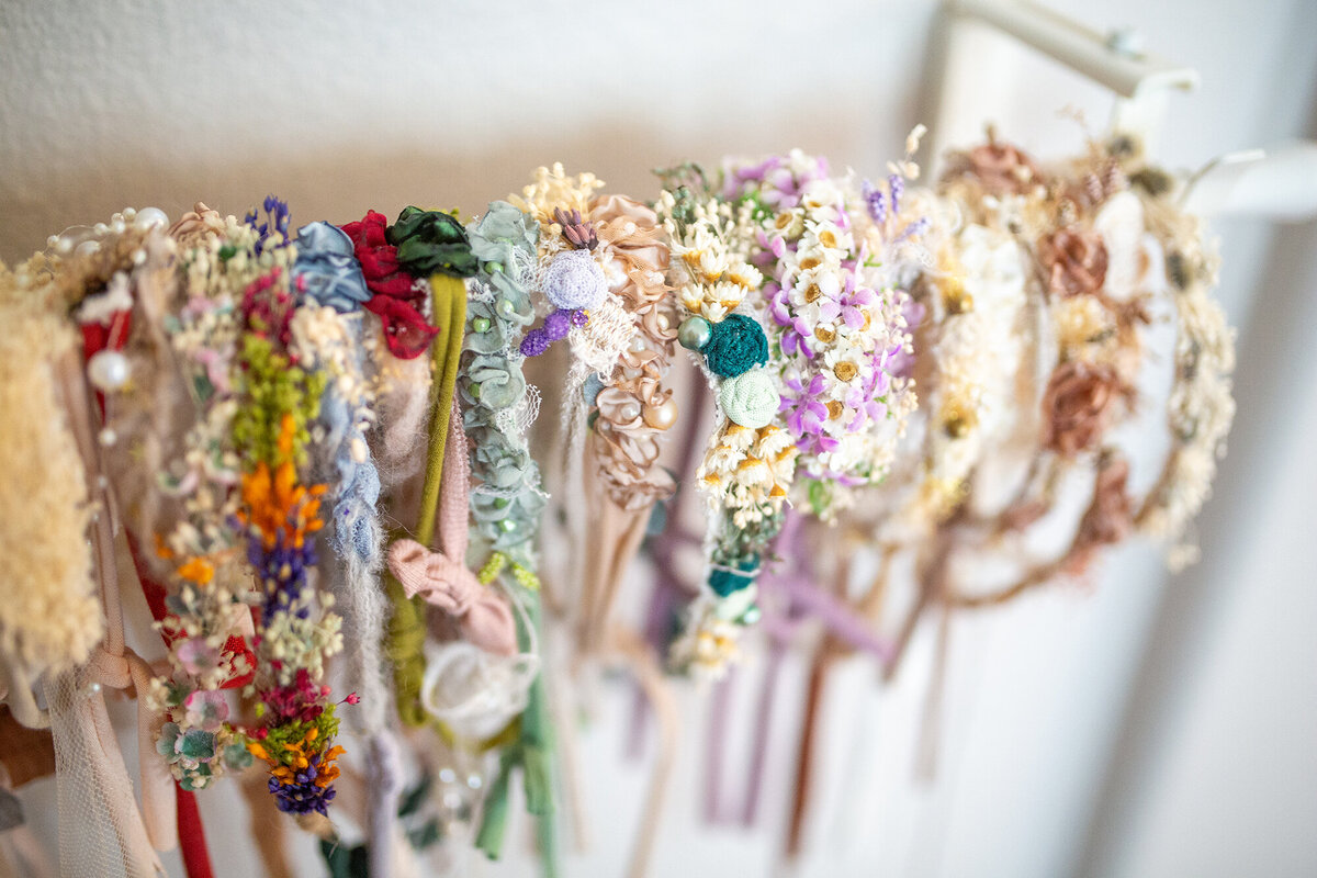 Beautiful colorful headbands used for newborn portraiture with Sarah Wyndham Photography