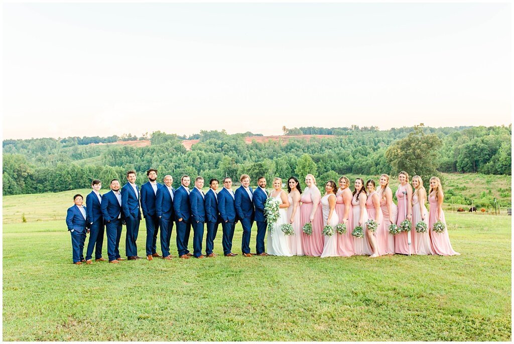 bridal party posing with mountain views