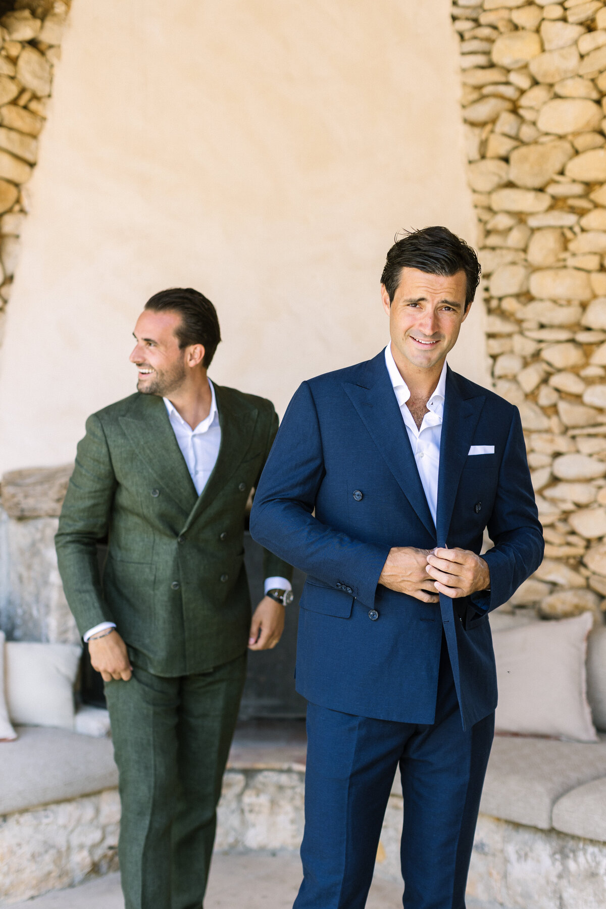 groom in blue corneliani suit in provence france