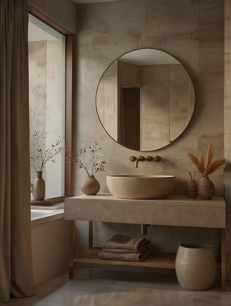 Raw Tranquility_ A Light Earth-Toned Cement Bathroom