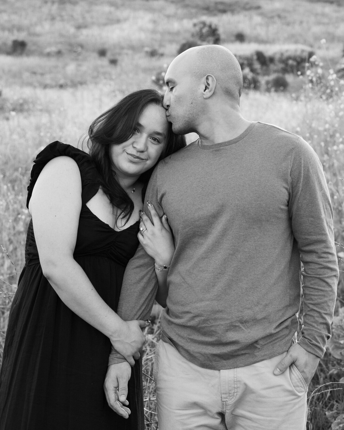 romantic black and white engagement photo