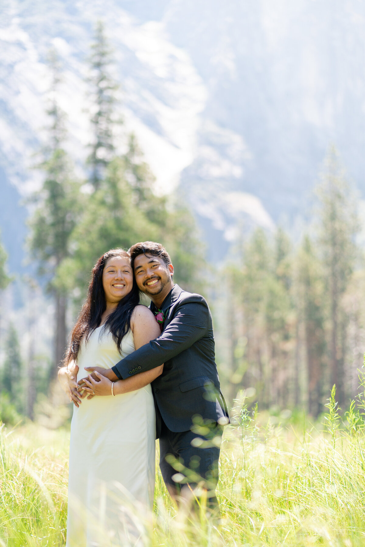 Bride and groom eloping at Yosemite Valley couples portrait.