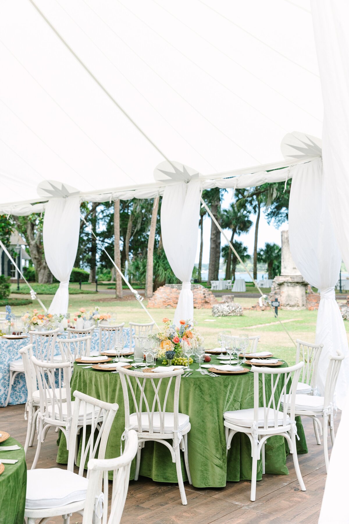 tented reception space at palmetto bluff