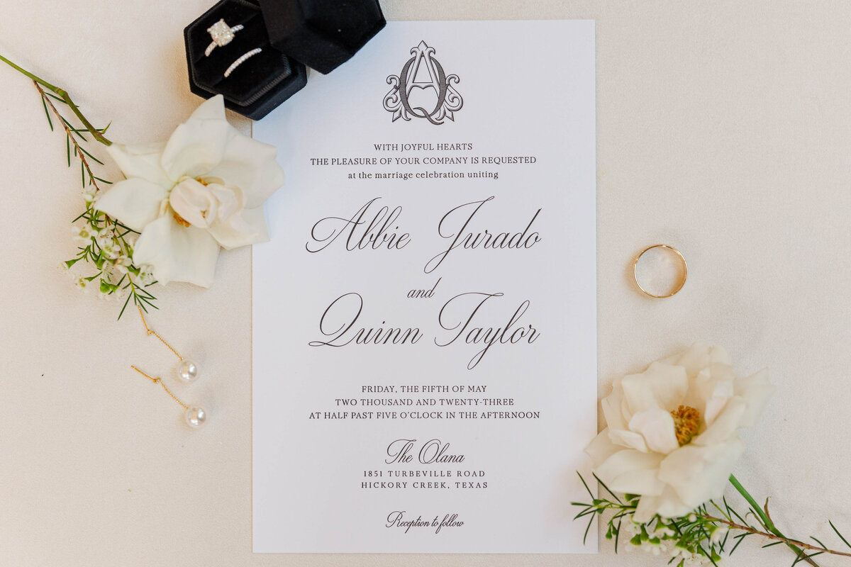 wedding-invite-with-ivory-florals-and wedding-bands