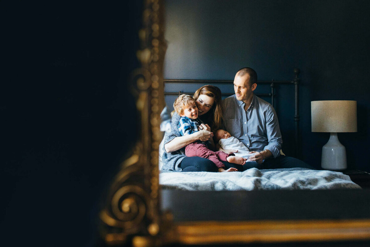 Boston Newborn Photographer family reflection in mirror