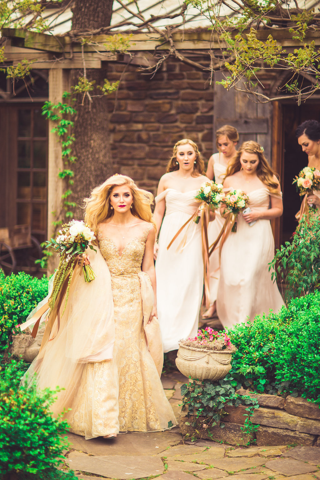 Wedding Photograph Of Bride and Bridesmaid Holding Flowers Los Angeles