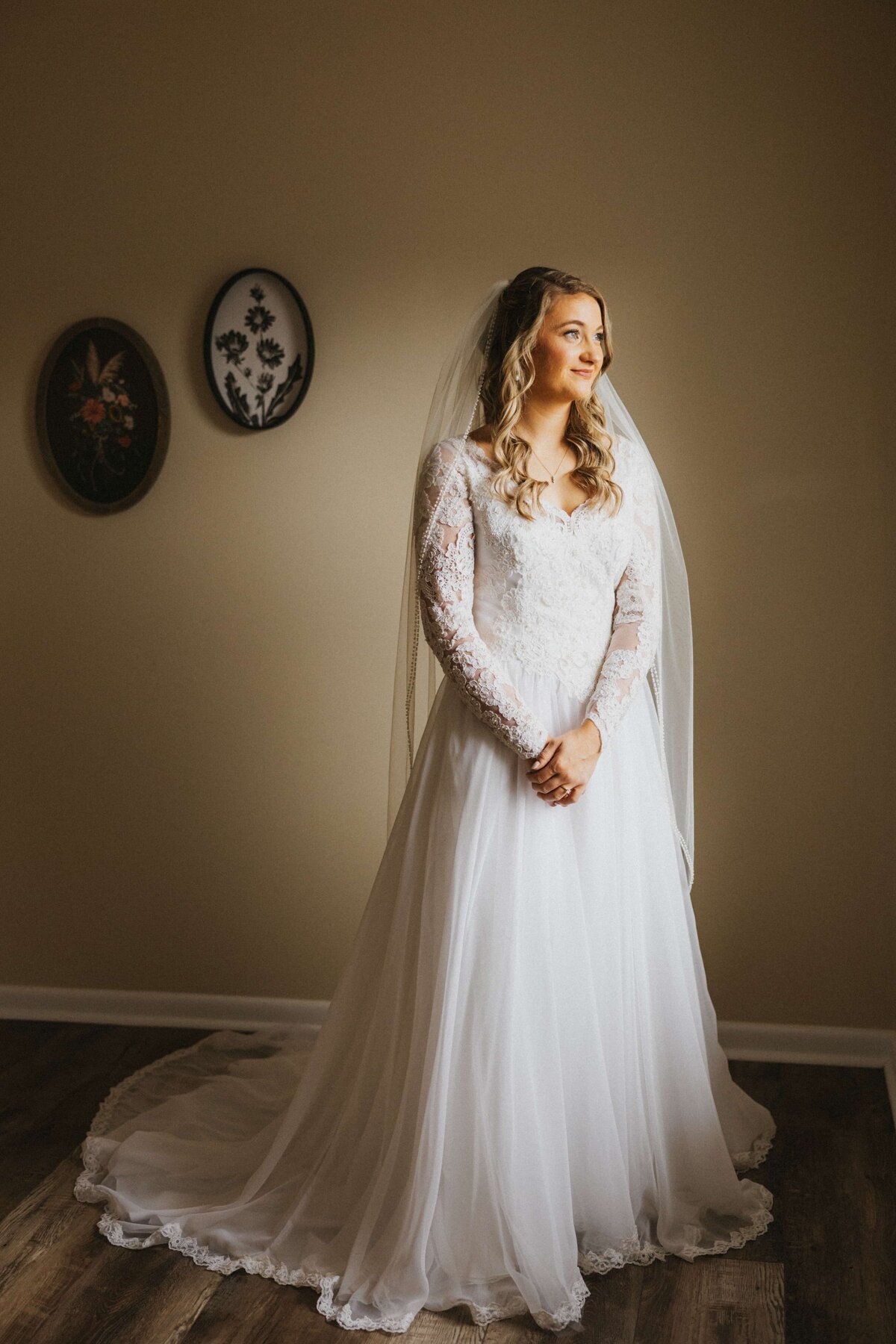 bride looking out a window