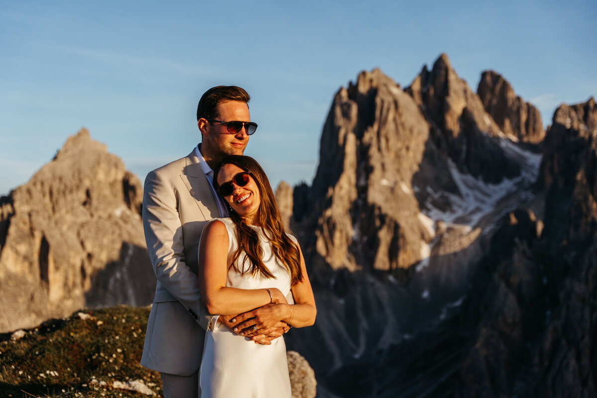 romantic couple mountain portraits Dolomites elopement