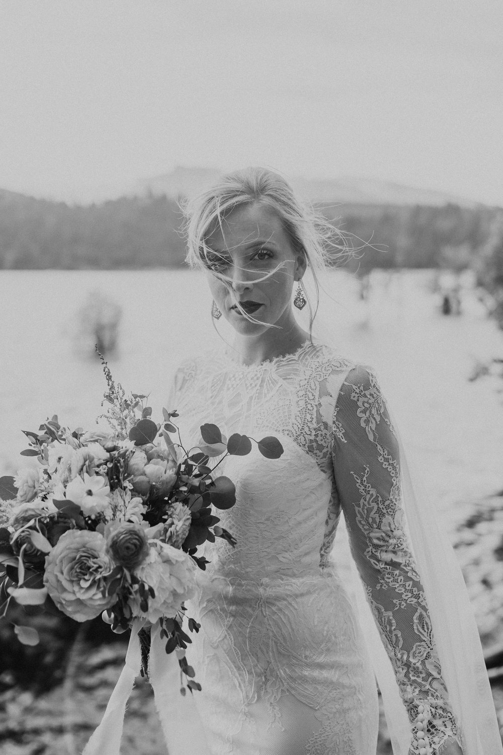 portrait of Montana bride in front of lake