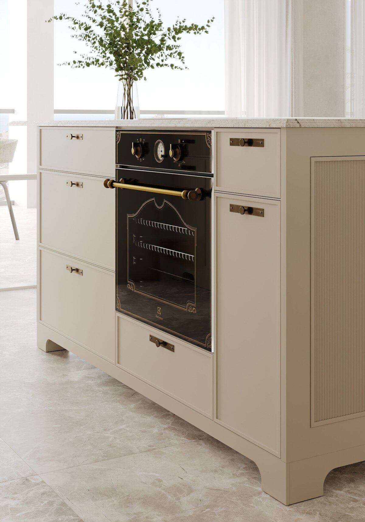 Kitchen island with antique oven