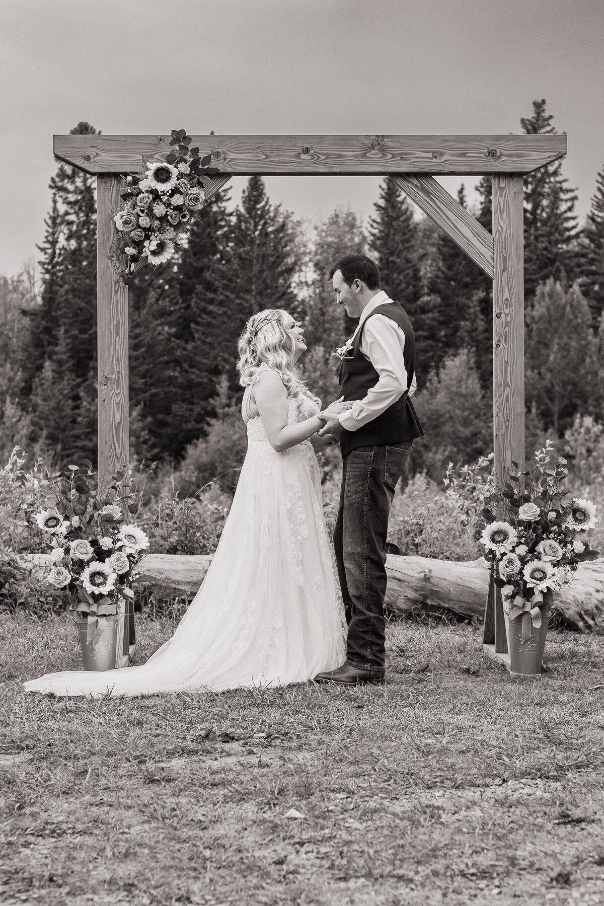 Bride and groom kiss at the altar after their ceremony