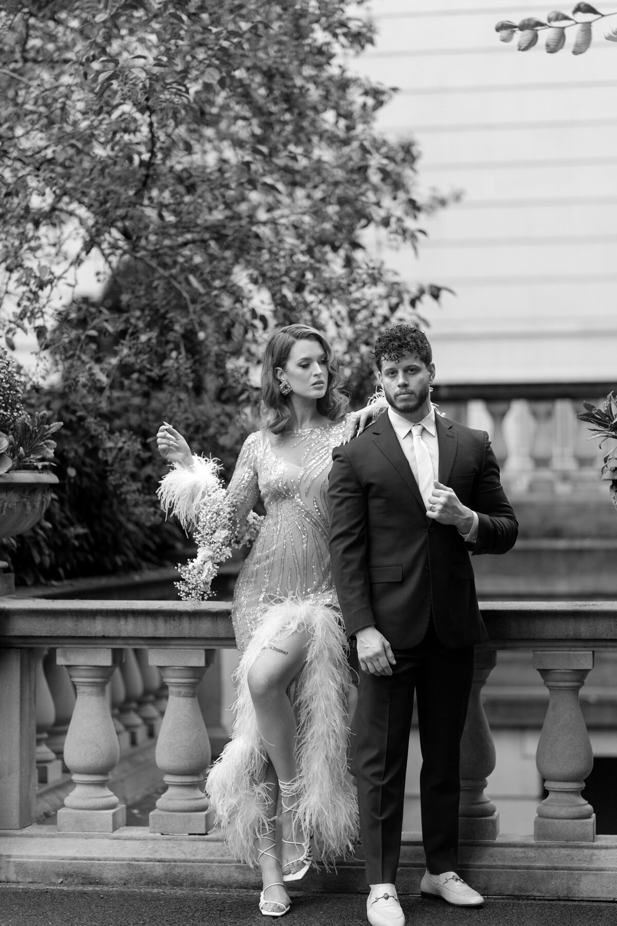Berlez-Aspen-Avenue-Chicago-Wedding-Photographer-Glam-Atelier-Clair-De-Lune-Vintage-Bob-Mackie-Sheer-Beaded-Gown-Luxury-Engagement-Art-Institute-of-Chicago-South-Garden-2