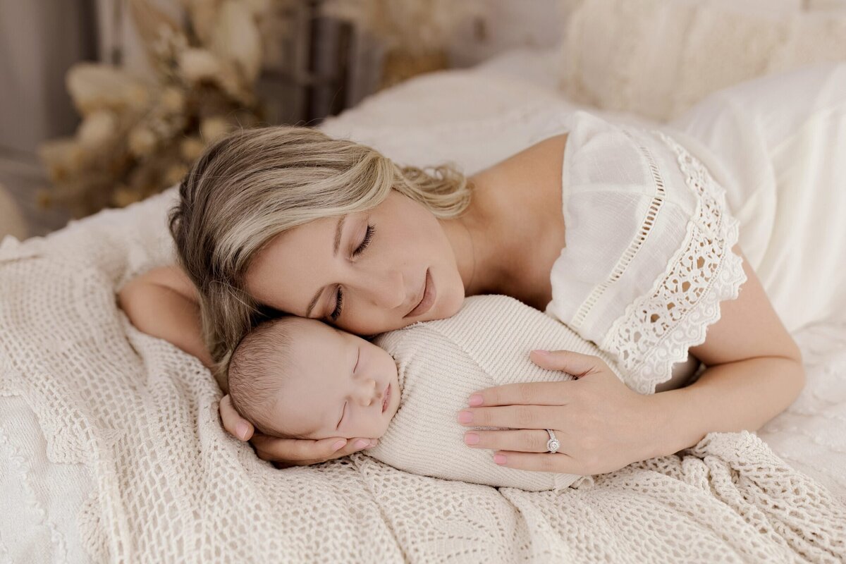 A close snuggle with a mom for a portrait