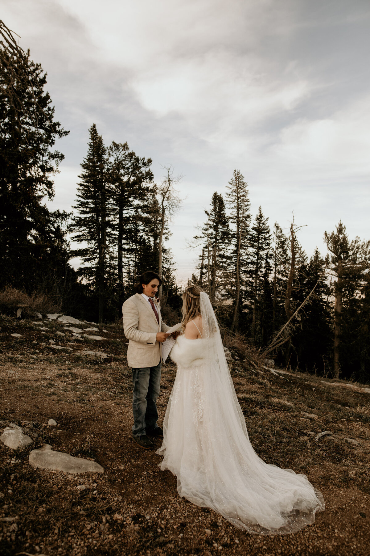 bride and groom  reciting vows at the Sandia Peak in Albuquerque, New Mexico