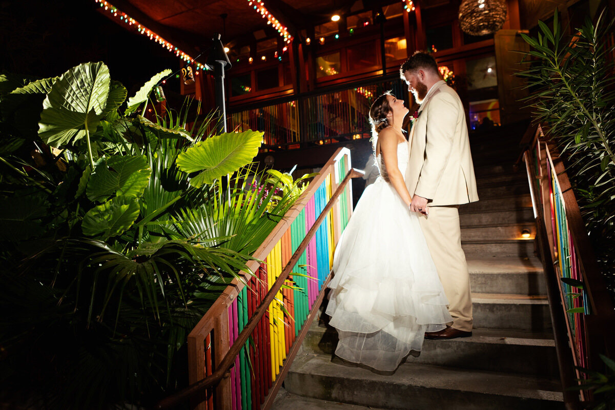 Charleston Wedding Photographer Taco Boy Folly Beach night portrait of bride and groom