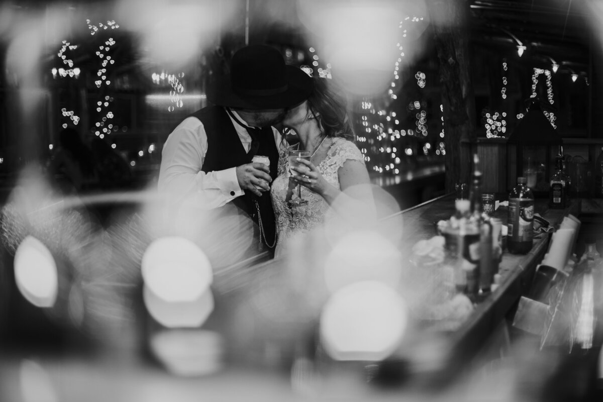 couple toasting on wedding day in Gatlinburg Tennessee