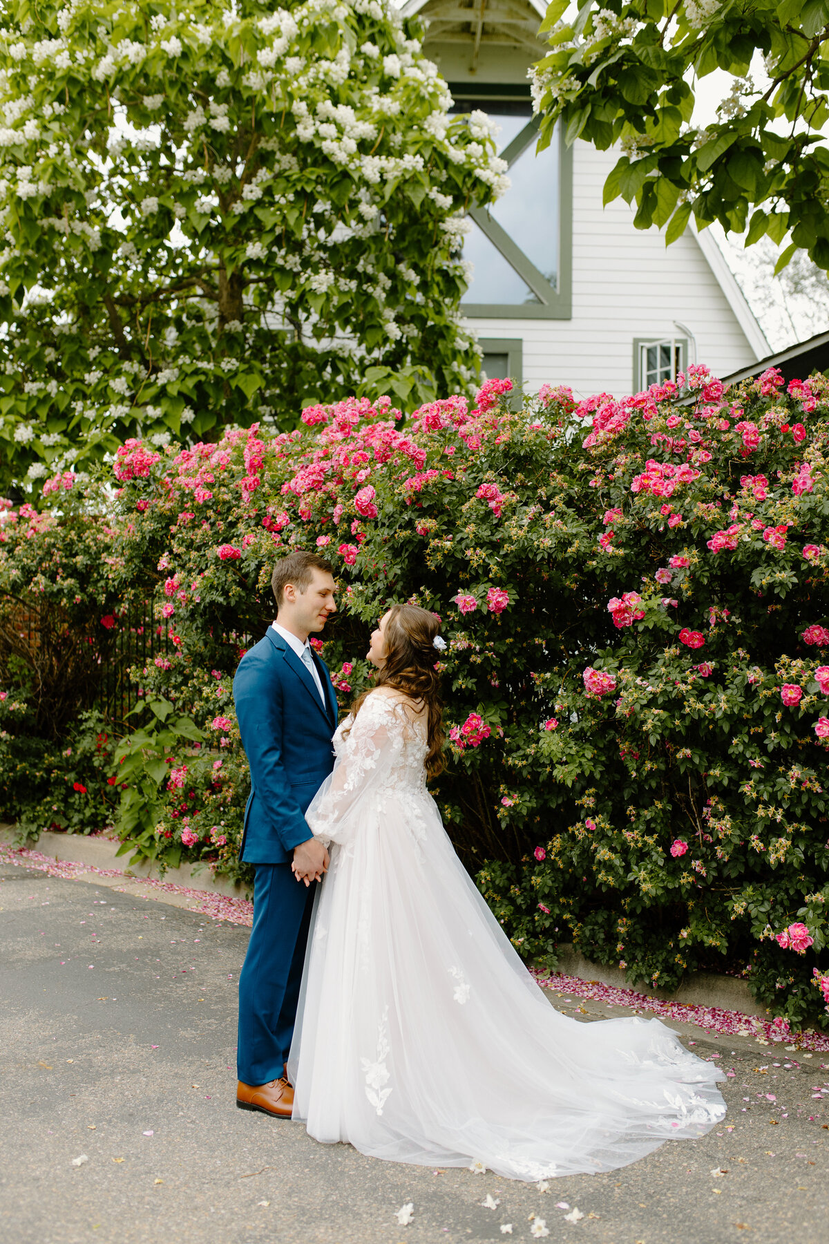 A bride and groom share a quiet moment at Lionsgate Event Center before their wedding.