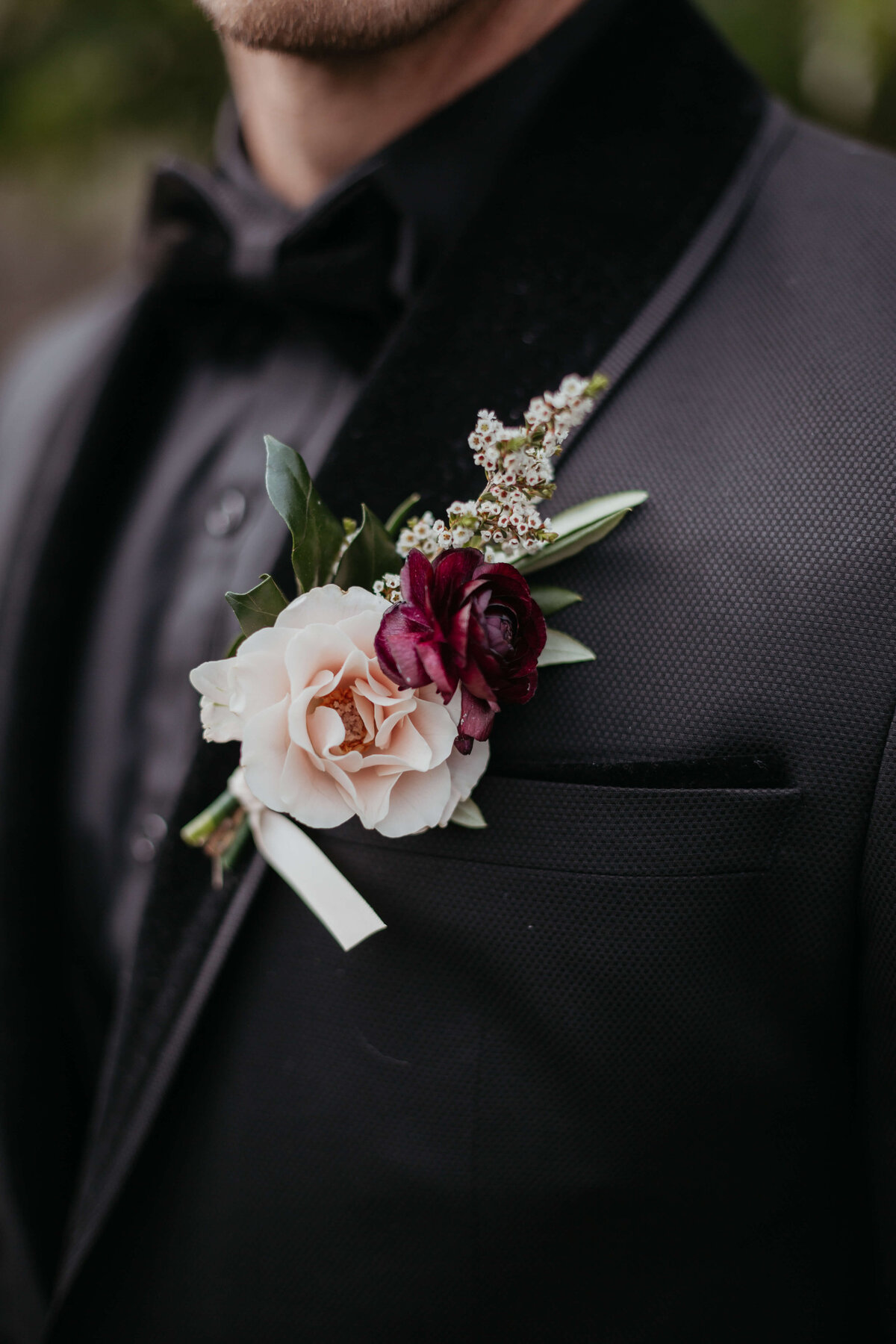 Blush and burgundy buttonhole Bloom and Bush