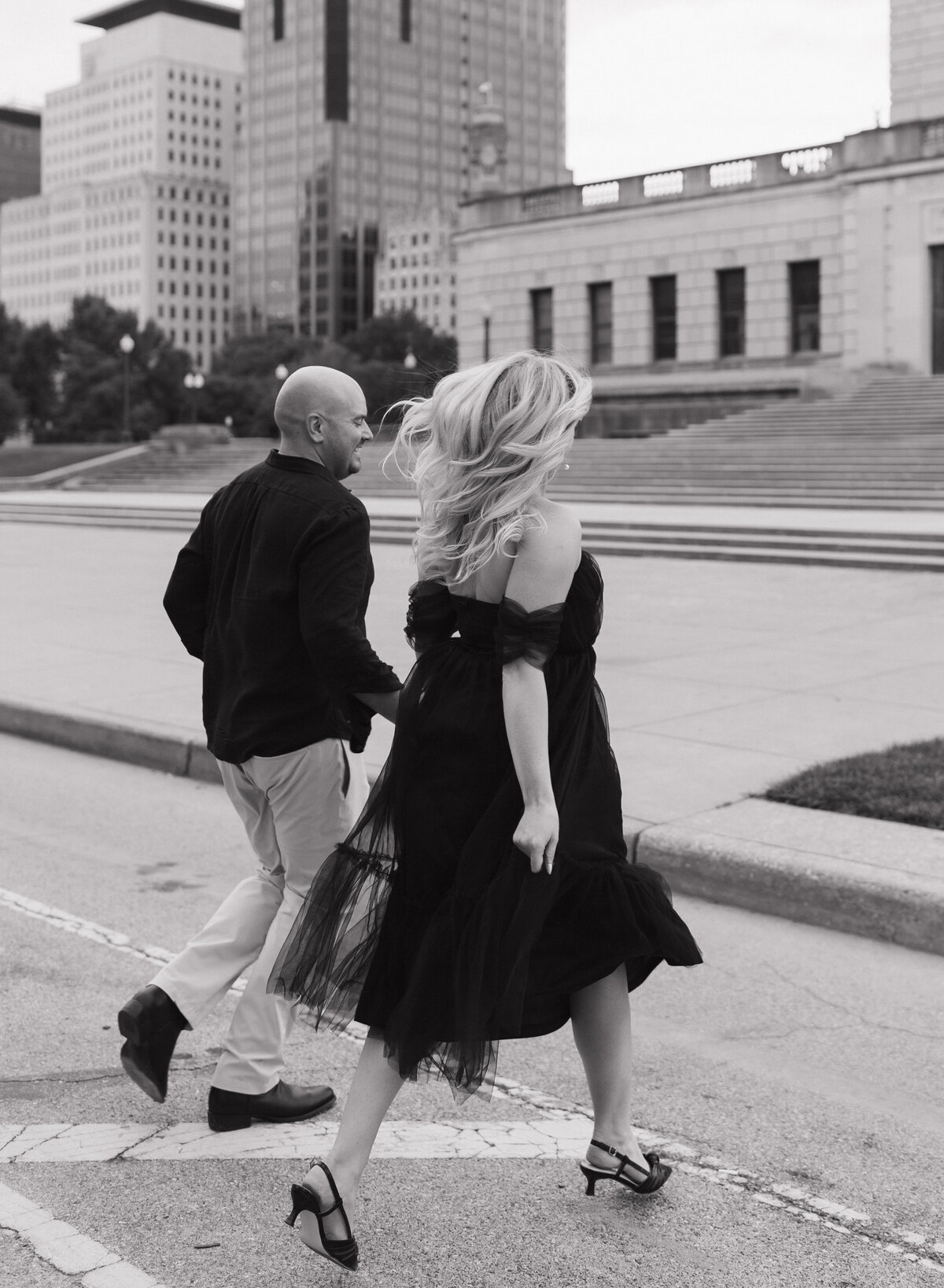 Black and white Indianapolis candid engagement photography