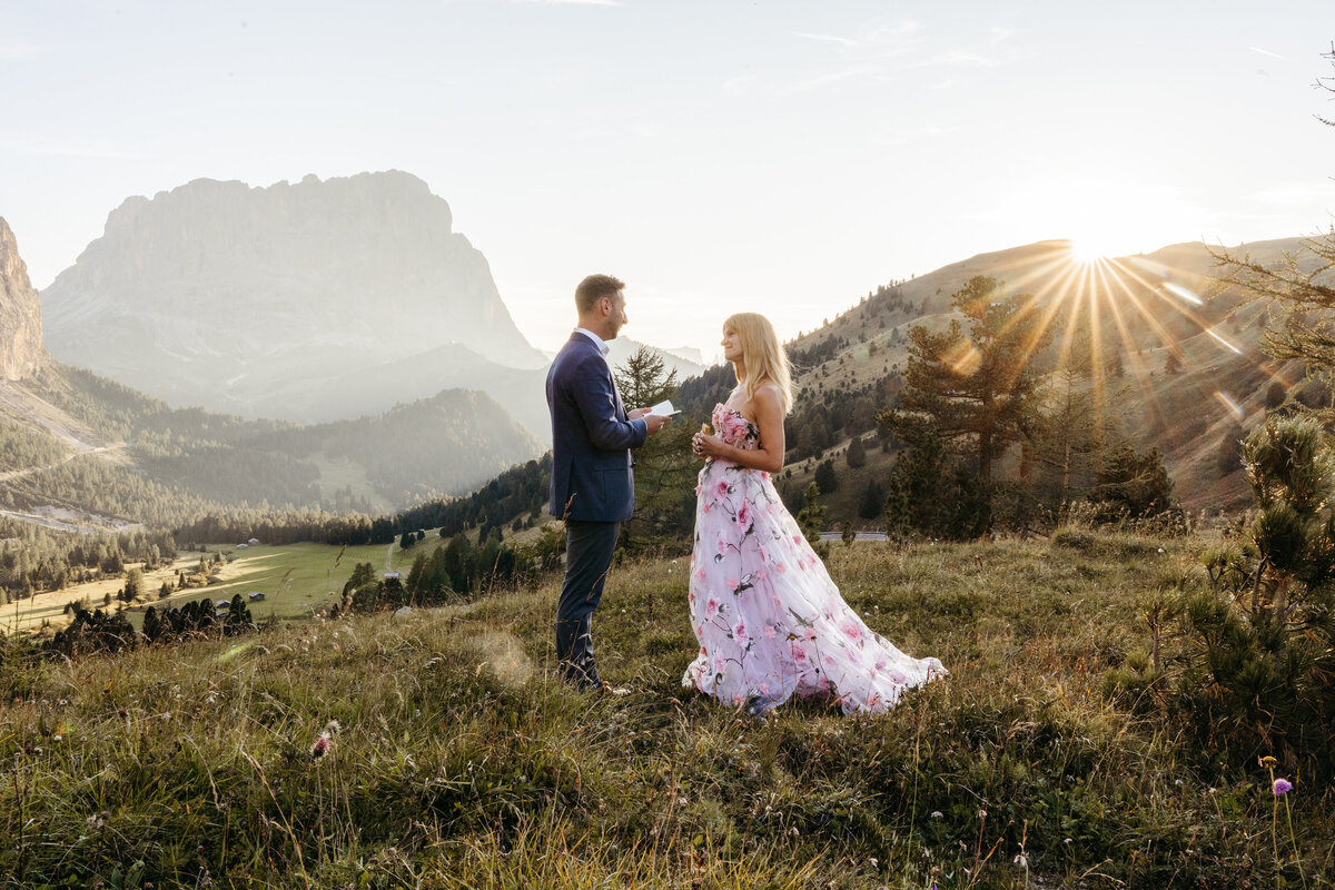 Romantic sunset vows in the Dolomites