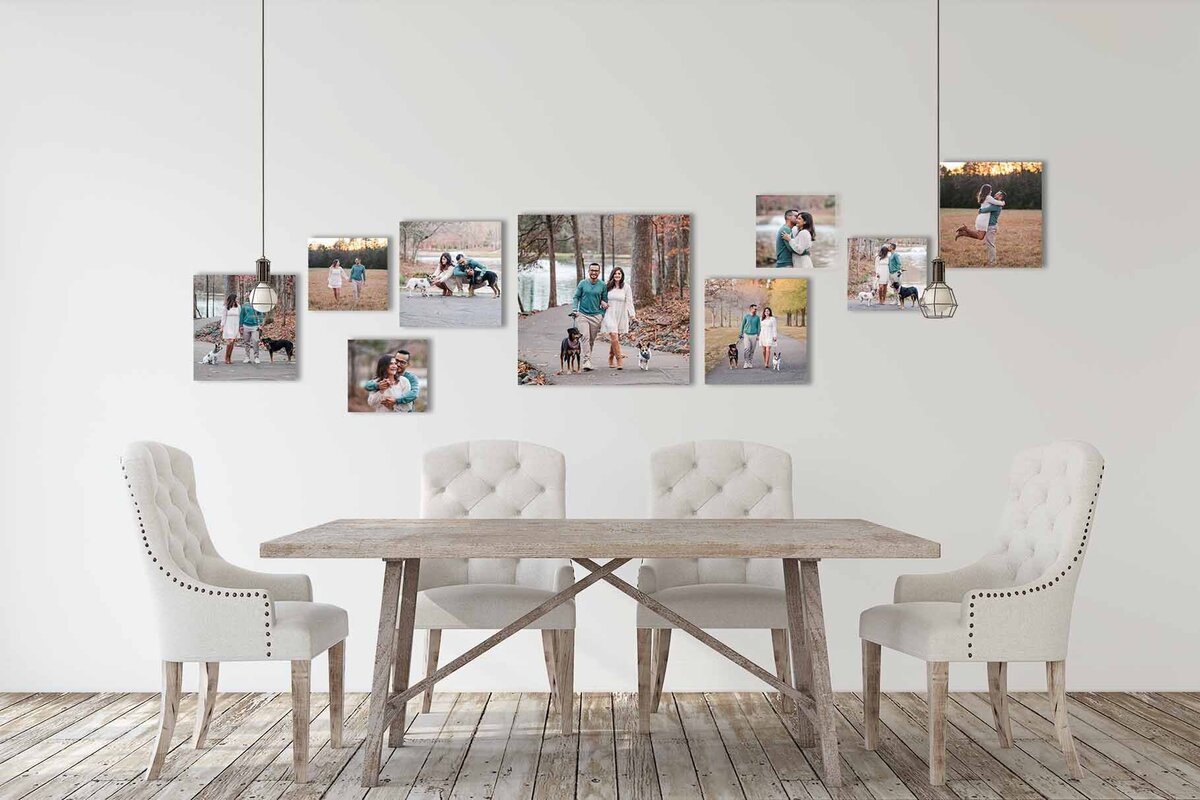 Canvas wall gallery in beige and pink living room captured by Emily Richardson Photography, family photographer in Winston-Salem