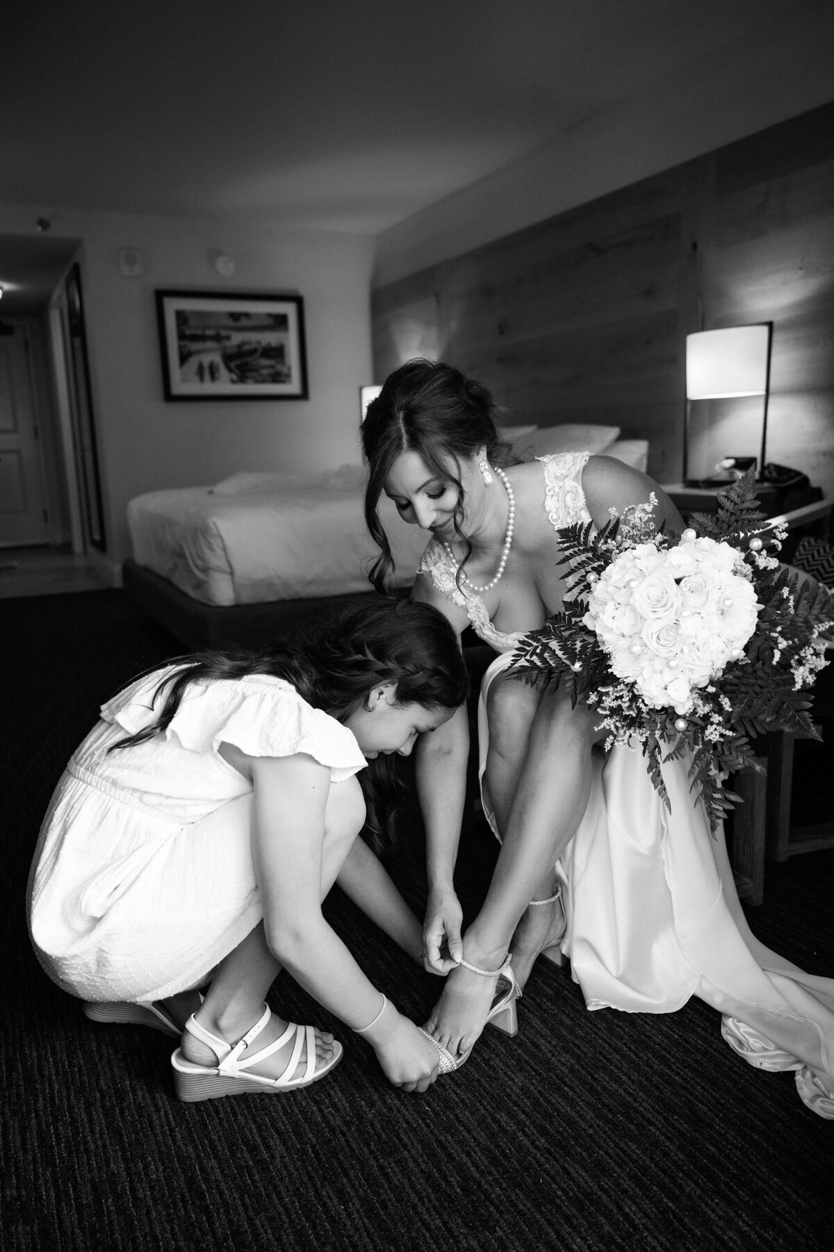 Future bride is getting  dressed at Hyatt Regency Lake Tahoe Resort, Spa And Casino