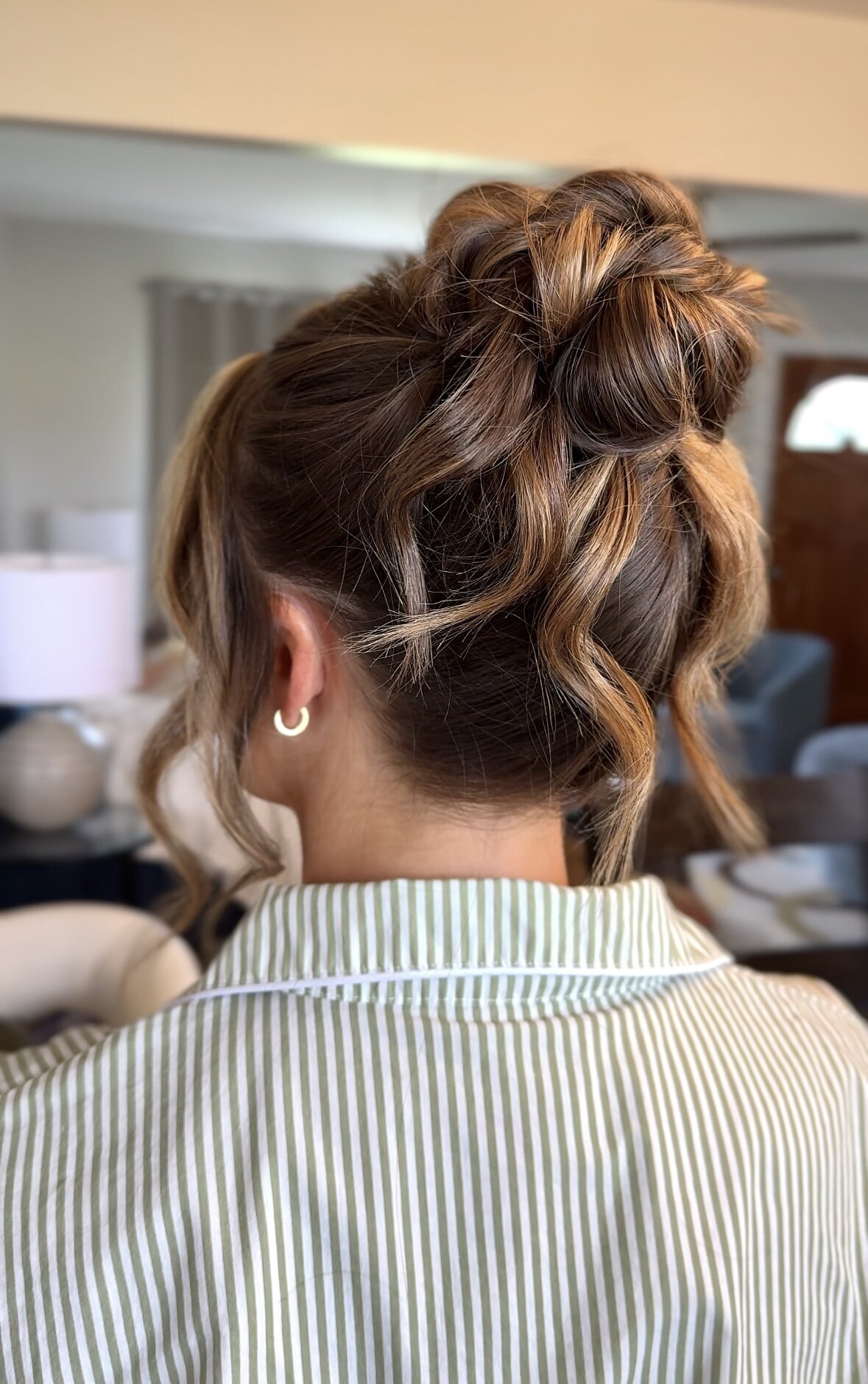 trending messy high bun updo for bridesmaids, Nashville bridal hair stylist
