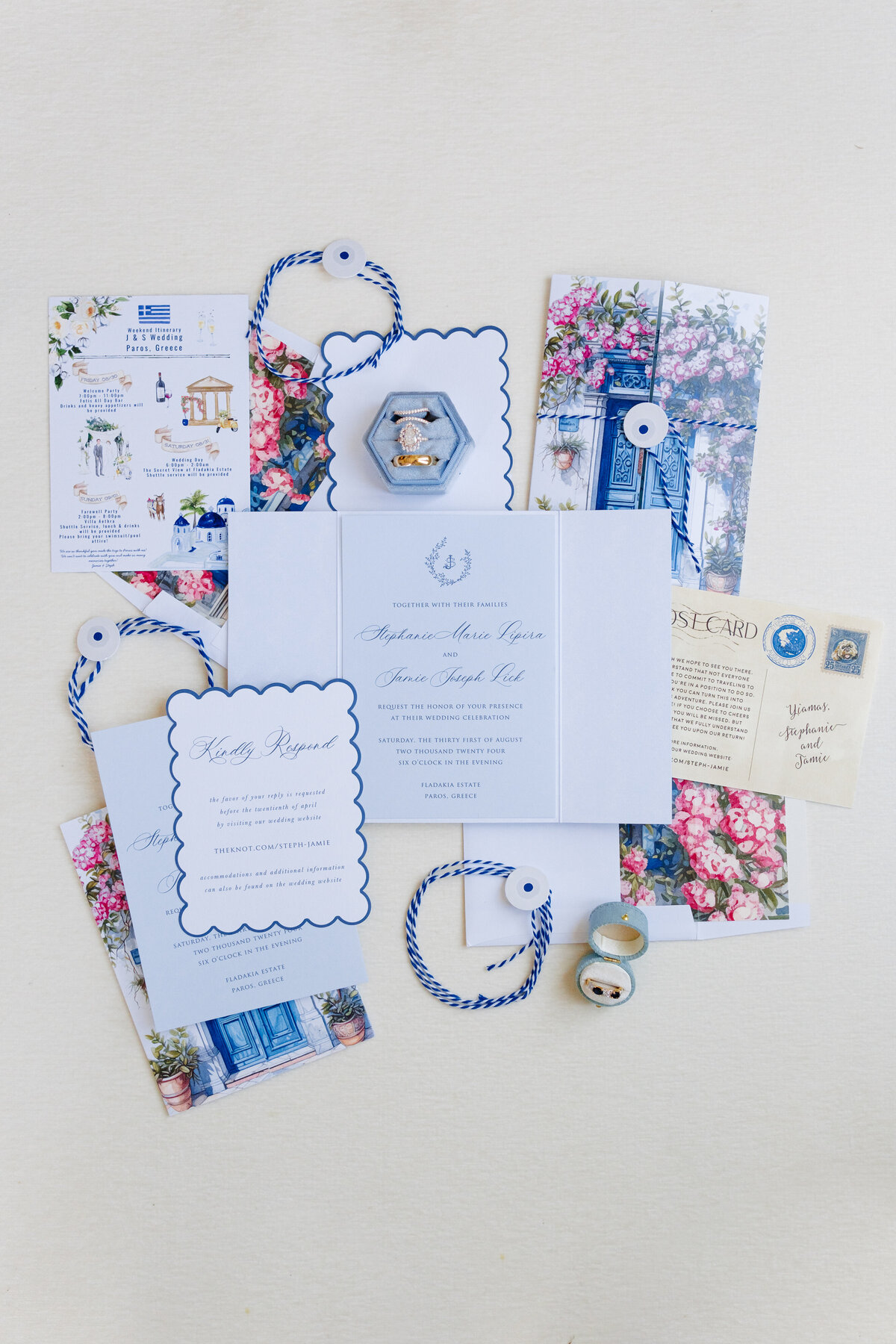 invitation suite for a destination island wedding on Paros, Greece
