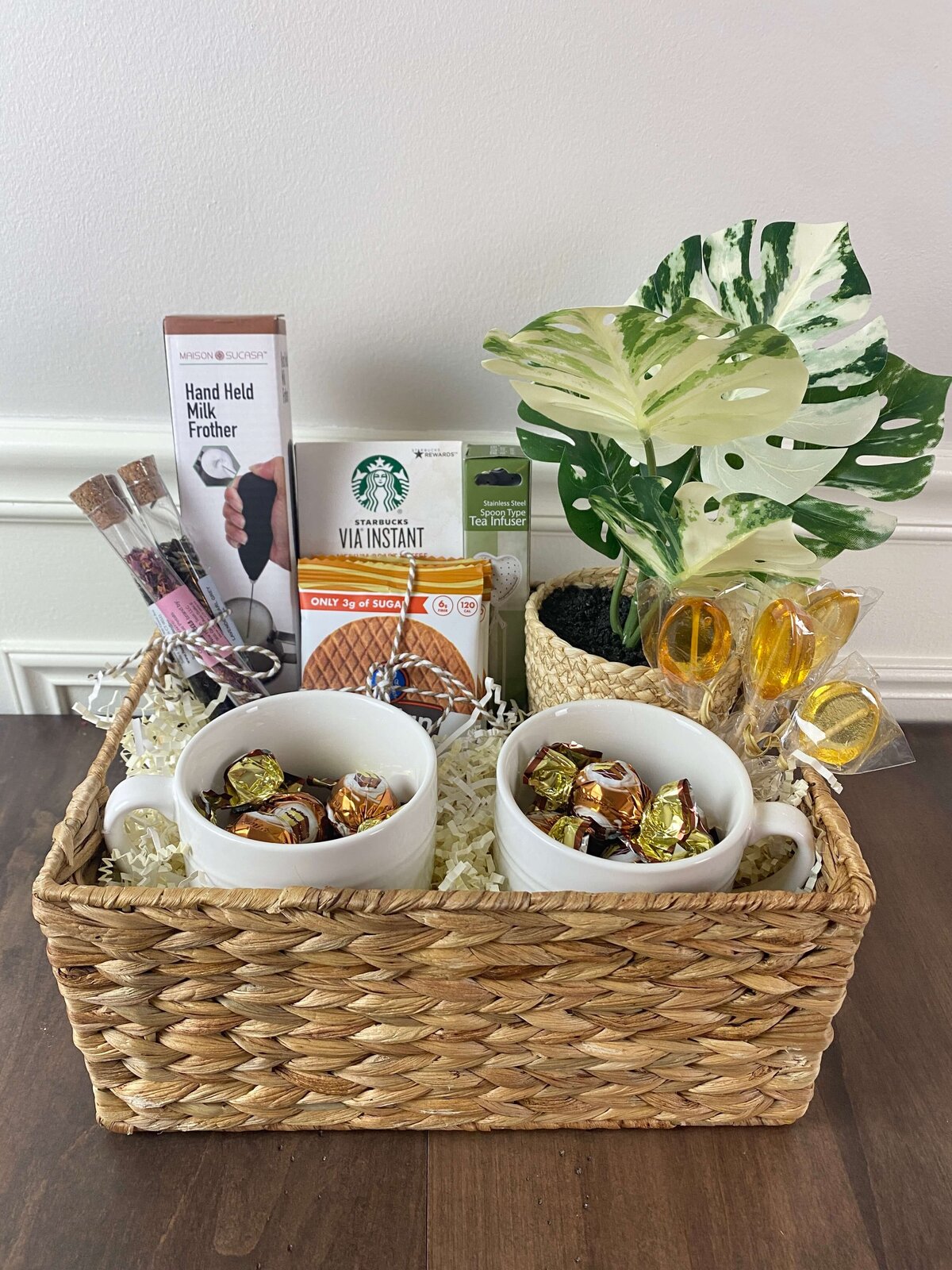 Client Gift Basket with Coffee Plants and Treats