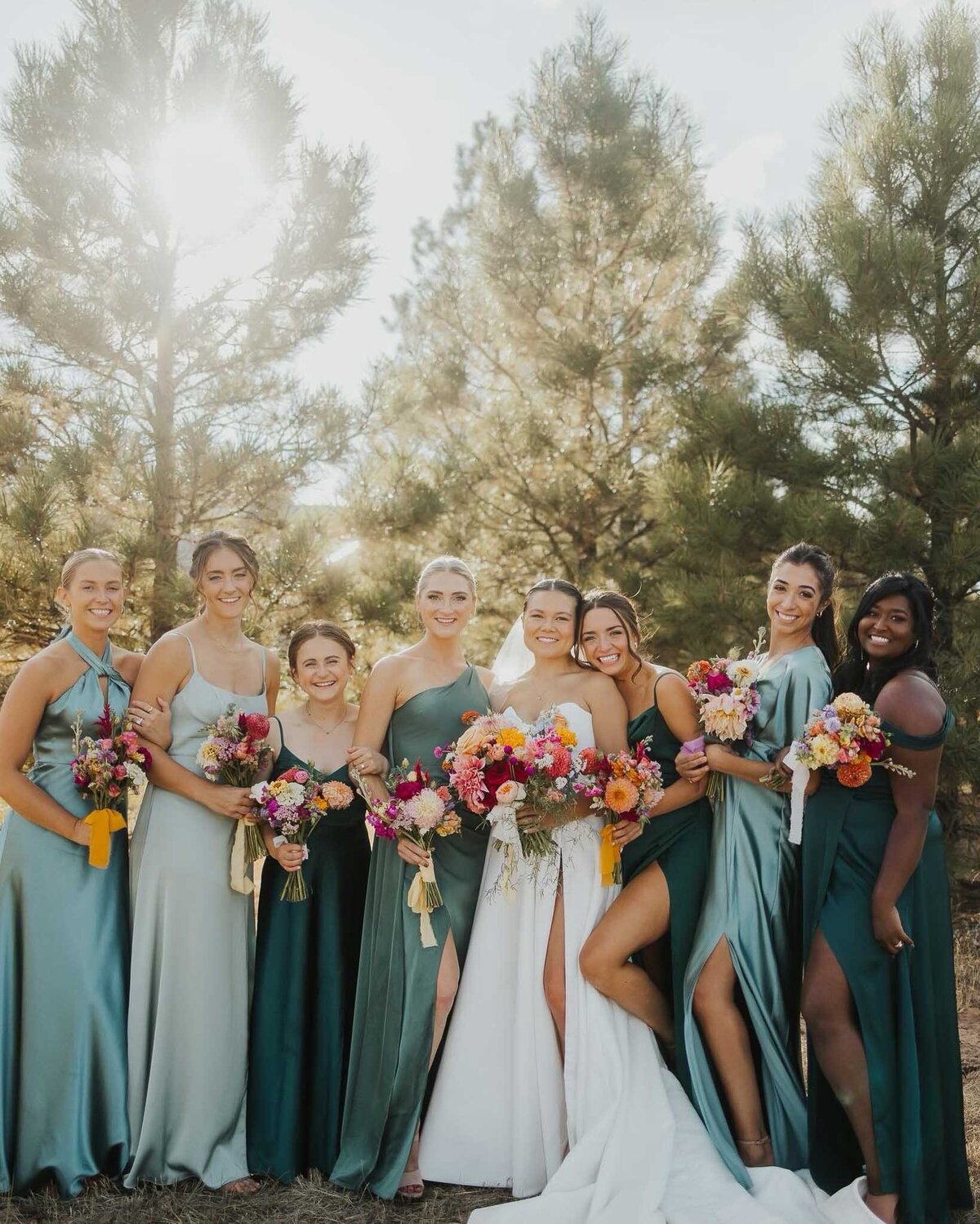 Blue Palette Bridesmaid Dresses in Pine Trees