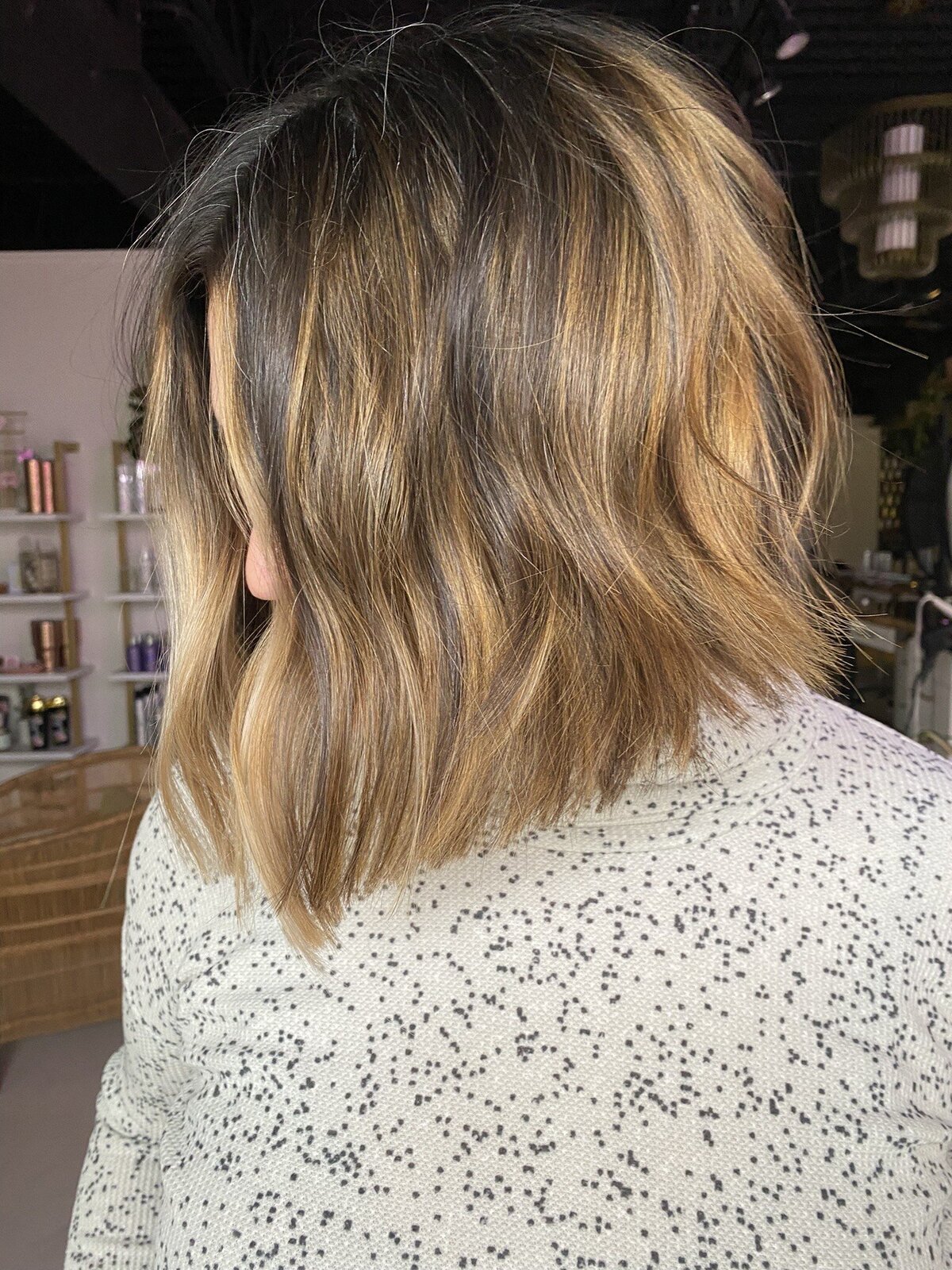 A bronde color with a bob cut from Moxie by KC