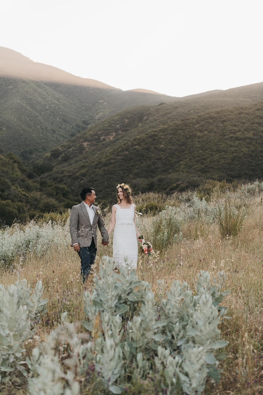 Elopement ceremony in the fields of stunning Carmel Valley, CA with the Santa Lucia mountains in the background