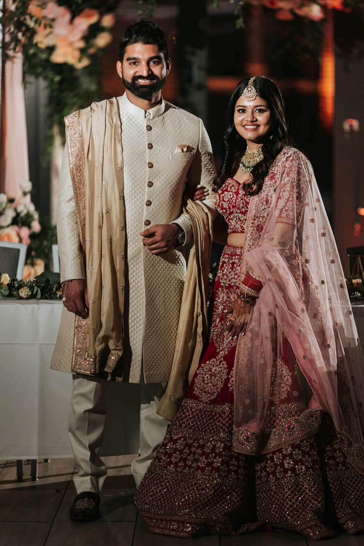 New Jersey Indian Wedding Photography. Bride and groom on wedding day during portraits.