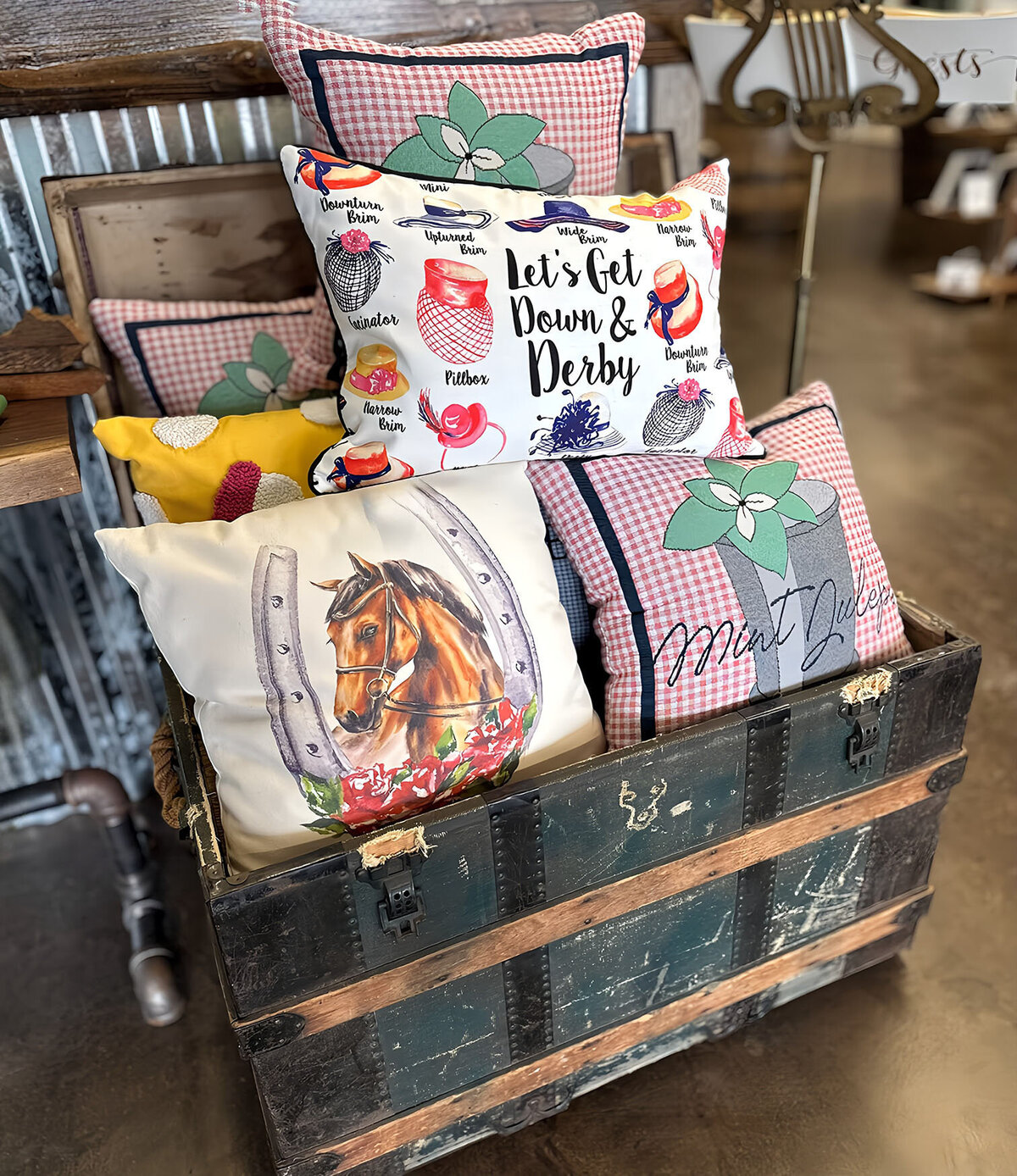Barrel Down South Kentucky Derby theme decorative pillows