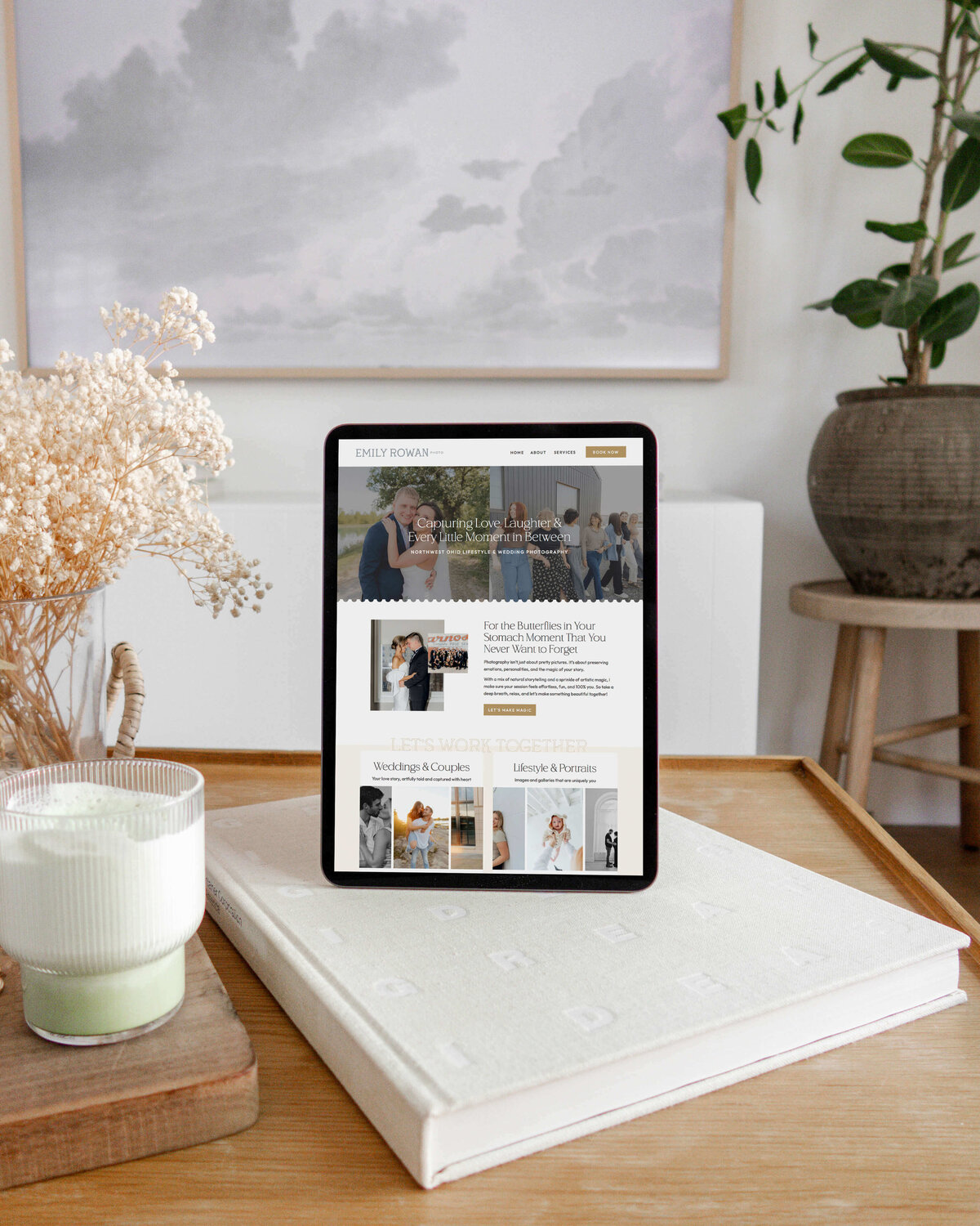 Refined Showit website design for a wedding photographer, blending elegant layout with soft neutral tones for an elevated brand feel.