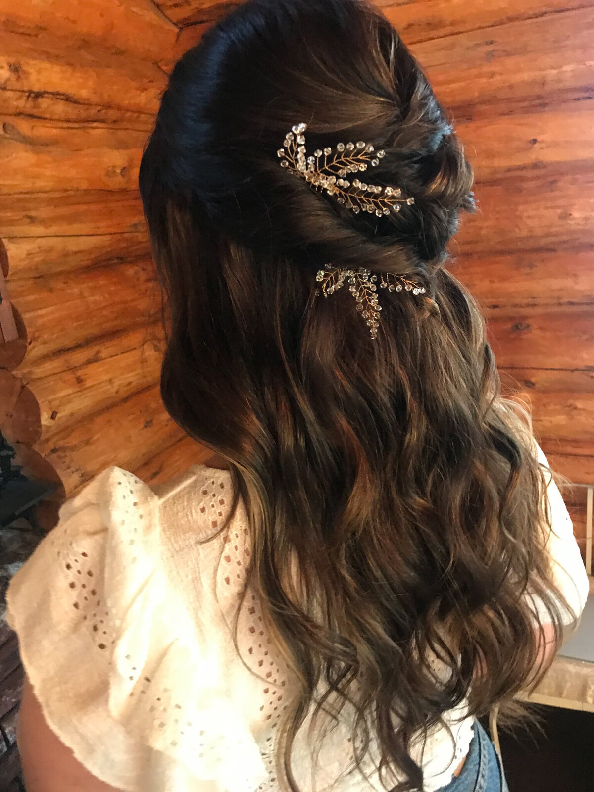 Gorgeous and modern half up bridal hair by Fox Hair, elegant and trusted Calgary, AB wedding hair stylist, featured on the Brontë Bride Vendor Guide.