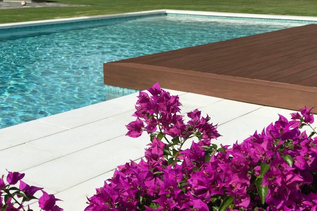 Swimming pool with flowers in view